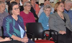 Cathy McGowan (left) the Independent MP for Indi and her Liberal party opponent, Sophie Mirabella (far right), at the opening of a new wing of the Cooinda Village nursing home in Benalla in rural Victoria.