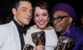 Rami Malek, Olivia Colman and Spike Lee backstage at the Baftas.