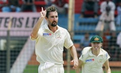 Jason Gillespie celebrates a wicket for Australia against Bangladesh in 2006