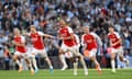 William Saliba of Arsenal and teammates celebrate after Fabio Vieira of Arsenal scores the team's fourth and winning penalty in the penalty shoot out.