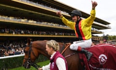 Rene Piechulek, on Torquator Tasso, celebrates after winning last year’s Arc de Triomphe