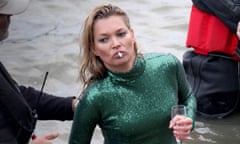 Kate Moss gets a helping hand as she films her cameo appearance for Absolutely Fabulous: the Movie