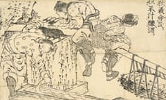 Yi Di orders the people to use rice juice to brew wine (detail) by Hokusai.