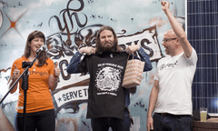 Young Henrys’ Oscar McMahon with April Crawford-Smith and Tom Nockolds from Pingala at Young Henrys’ brewery in Newtown, Sydney