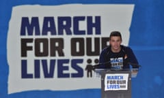 Marjory Stoneman Douglas High School student Cameron Kasky adresses the crowd during the March For Our Lives rally against gun violence in Washington, DC on March 24, 2018. Galvanized by a massacre at a Florida high school, hundreds of thousands of Americans are expected to take to the streets in cities across the United States on Saturday in the biggest protest for gun control in a generation. / AFP PHOTO / Nicholas KammNICHOLAS KAMM/AFP/Getty Images