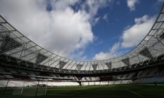 FBL-ENG-PR-ITA-WEST HAM-JUVENTUS<br>A view of the stadium as preparations are made for the opening ceremony of the new stadium ahead of the pre-season friendly football match between West Ham United and Juventus at the London Stadium in east London on August 7, 2016. / AFP / JUSTIN TALLIS        (Photo credit should read JUSTIN TALLIS/AFP/Getty Images)
