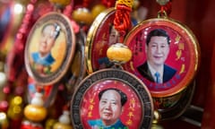 Souvenirs with portraits of Chinese president Xi Jinping and former Chinese leader Mao Zedong in Beijing, China