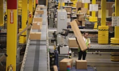 Workers at an Amazon site in Romeoville, Illinois.