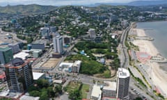 This aerial photograph shows a general view of Papua New Guinea's capital Port Moresby