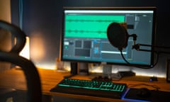 Microphone on the background of the computer monitor.