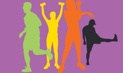 Colourful silhouettes of people exercising