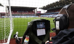 A camera films Aston Villa v Brighton at Villa Park