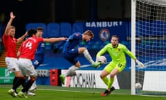 Timo Werner taps home to double Chelsea’s lead against Morecambe in their FA Cup third round tie at Stamford Bridge