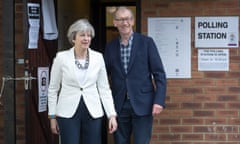 Theresa May and her husband Philip after casting their ballot papers for the general election at polling station in Maidenhead, Britain on June 8, 2017