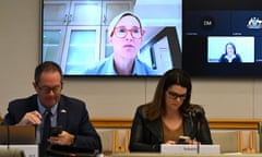 Meta Vice President and Global ahead of Safety Antigone Davis (on screen) appears via videoconference during an inquiry into Social Media and Australian Society at Parliament House in Canberra