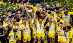La Rochelle’s Grégory Alldritt and Romain Sazy lift the Champions Cup in Dublin