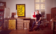 David Shrigley with some of his artworks