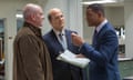 Mike O’Malley, Albert Brooks and Will Smith in Concussion.