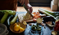 Felicity Cloake chopping vegetables in kitchen