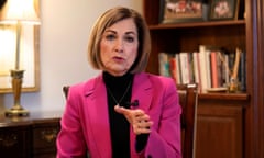 Governor Kim Reynolds, who signed the measure into law, speaks in an interview with the Associated Press on 8 November 2023, in Des Moines, Iowa.