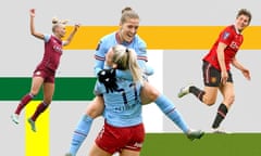 Alisha Lehmann of Aston Villa, Filippa Angeldahl with Lauren Hemp of Manchester City and Lucia Garcia of Manchester United.