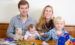 Tim Jone and Kate Noble Jones with their children Nina and Finnian  at Kate's father's home in Folkestone, Kent