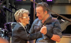 Bruce Springsteen dances with his mother, Adele, on stage in London in 2013.