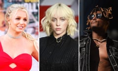 Composite: Britney Spears, Billie Eilish and Juice Wrld