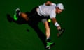 Andy Murray returns a shot to Kevin Anderson during their Men's Singles fourth round match.