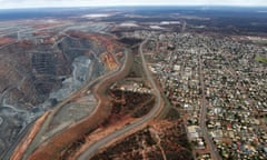 The township of Kalgoorlie next to the Fimiston Open Pit mine, in the Goldfields region of Western Australia, which is one of the trial sites for the cashless welfare card.
