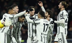 Juventus players celebrate a goal against Salernitana