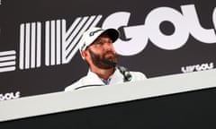 Dustin Johnson addresses the media.