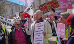 Peter Tatchell speaks at a protest outside Downing Street against the exclusion of transgender people from plans to ban conversion therapy