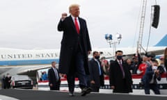 Donald Trump arrives for a campaign rally in Londonderry, New Hampshire.