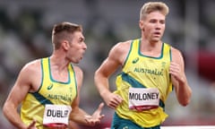 Cedric Dubler urges teammate Ash Moloney on towards a decathlon bronze medal at the Tokyo 2020 Olympic Games.