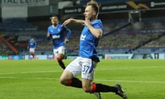 Rangers’ Scott Arfield celebrates scoring what proved to be the winner against Standard Liège.