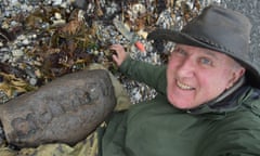 Philip Jacobs with the fossil on the beach