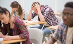 Students taking an exam in a classroom