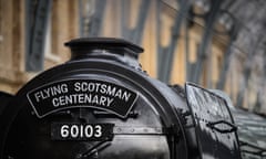 Flying Scotsman Centenary Celebrations Launched At London King's Cross Station<br>LONDON, ENGLAND - OCTOBER 14: The name plate is seen on the front of the Flying Scotsman during a press event at King's Cross St. Pancras Station on October 14, 2022 in London, England. The Flying Scotsman, the first locomotive of the London and North Eastern Railway (LNER), embarked on its first voyage from the sheds at Doncaster Works in February 1923 simply numbered 1472. It gained its name in 1924 when it was selected to appear at the British Empire Exhibition in London and named after the daily 10:00 am London to Edinburgh rail service. The celebrity locomotive's appearance at London King's Cross Station also celebrates the 170th anniversary of the station, which first opened its doors to the public on 14th October 1852.  (Photo by Leon Neal/Getty Images)