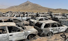 The burnt-out remains of cars, minibuses and armoured vehicles at the CIA secret base.