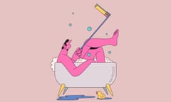 ‘You can’t go wrong with the bath, right?’ … cartoon man taking a selfie