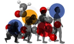 An illustration portraying the rise of humankind, with  a sialic acid molecule superimposed on it