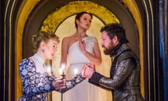 Such complex language … Niamh Cusack, Rachael Stirling and John Light in The Winter’s Tale at the Sam Wanamaker Playhouse, London.