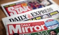 Daily Express buy out<br>Mastheads for the Daily Mirror, Daily Star and the Daily Express. Trinity Mirror, the publisher of the Daily Mirror newspaper has said it remains locked in discussions over a deal to buy the Daily Express and Daily Star. PRESS ASSOCIATION Photo. Picture date: Monday February 5, 2018. In a stock market announcement, Trinity Mirror said “discussions are ongoing, but there can be no certainty that a deal will be agreed”. See PA story CITY Trinity. Photo credit should read: Yui Mok/PA Wire