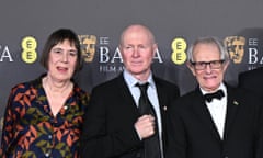 Rebecca O’Brien, left, with Paul Laverty and Ken Loach at the Baftas last weekend.