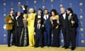 TOPSHOT-US-ENTERTAINMENT-TELEVISION-EMMYS-PRESS ROOM<br>TOPSHOT - The cast of Game of Thrones pose with the Emmy for Outstanding Drama Series during the 70th Emmy Awards at the Microsoft Theatre in Los Angeles, California on September 17, 2018. (Photo by VALERIE MACON / AFP)VALERIE MACON/AFP/Getty Images