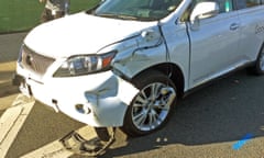 google car after crash with bus