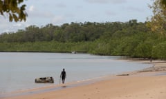 The beach at Pirlangimpi on Melville Island, part of the Tiwi Islands off the coast of Darwin in the Northern Territory. For Northern Territory gas project. Journalist Lisa Martin. Photograph by Mike Bowers. Wednesday 15th March 2023. Guardian Australia.