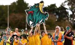 Students of Campbell Town District High School with a Tasmania Devils sign