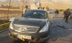 The scene of the attack on nuclear scientist Mohsen Fakhrizadeh near the Iranian capital on Friday.